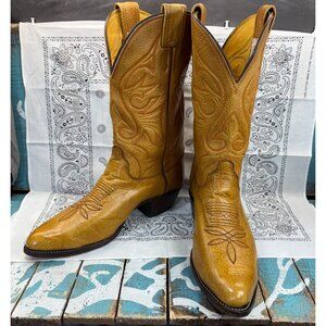VTG Olathe Boot Company Honey Brown Calfskin Leather Western Boots Men Sz 8.5